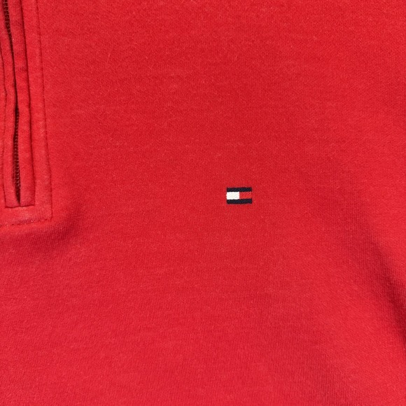 Tommy Hilfiger Sweater Men XL Red Pull Over Quarter Zip Sweatshirt Long Sleeve - Picture 6 of 9
